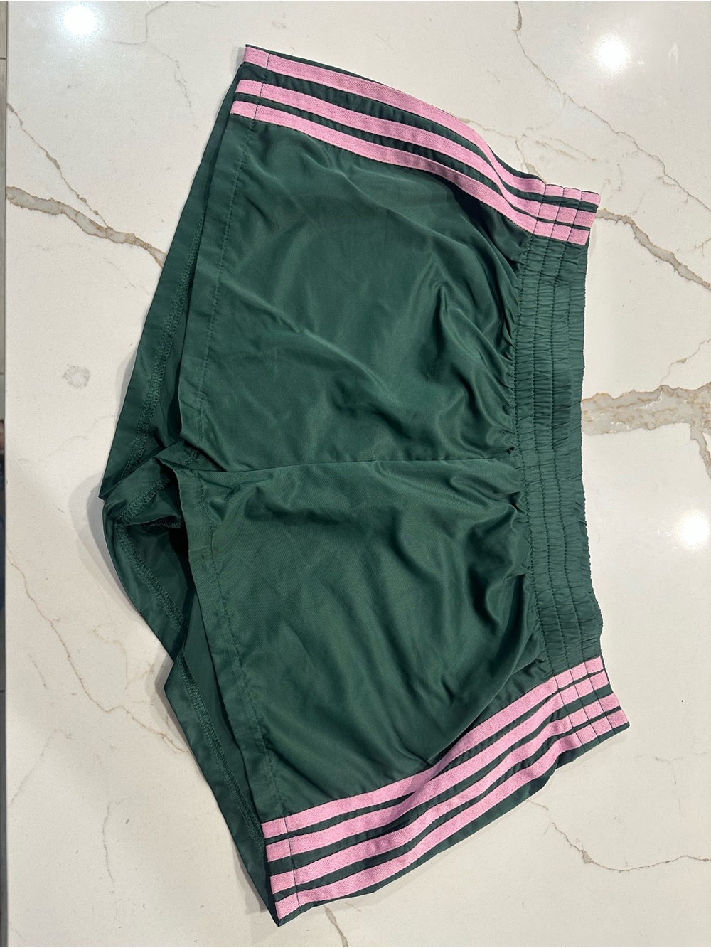 Edikted Nikki Nylon Forest Green Shorts with Pink Stripe